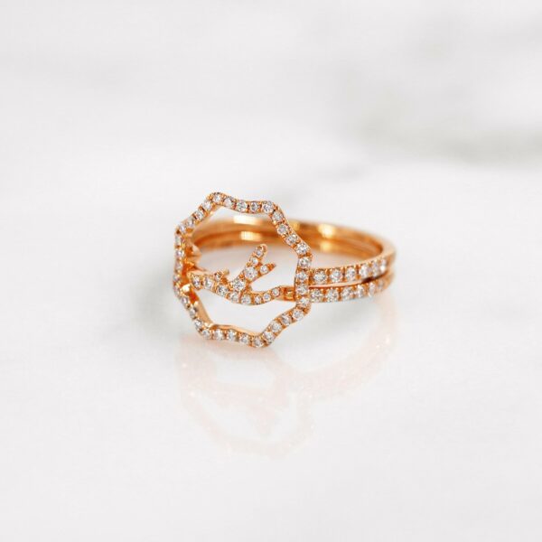 Delicate diamond antler ring in rose gold, stackable and stylish.