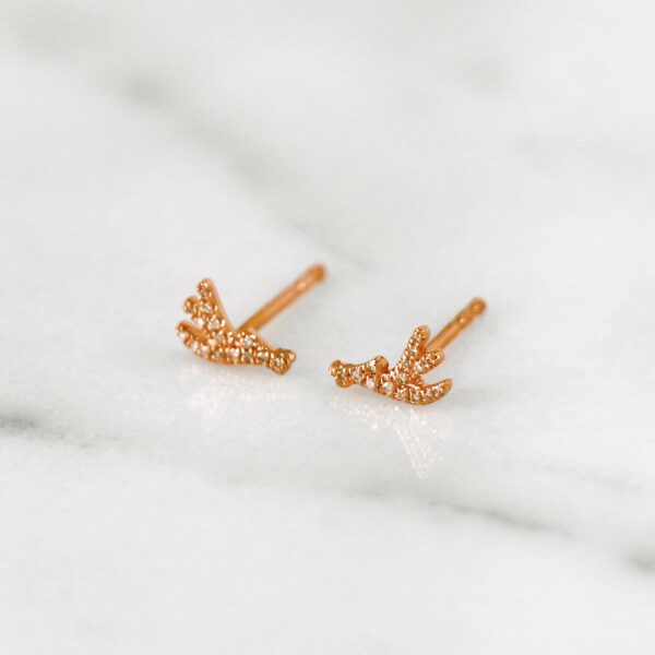 Delicate diamond antler earrings in rose gold