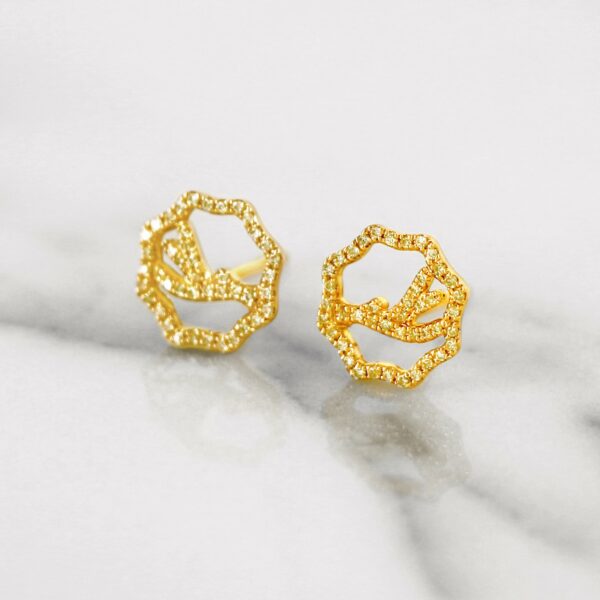 14K and 18K Antler Yellow Gold Diamond Stud Earrings